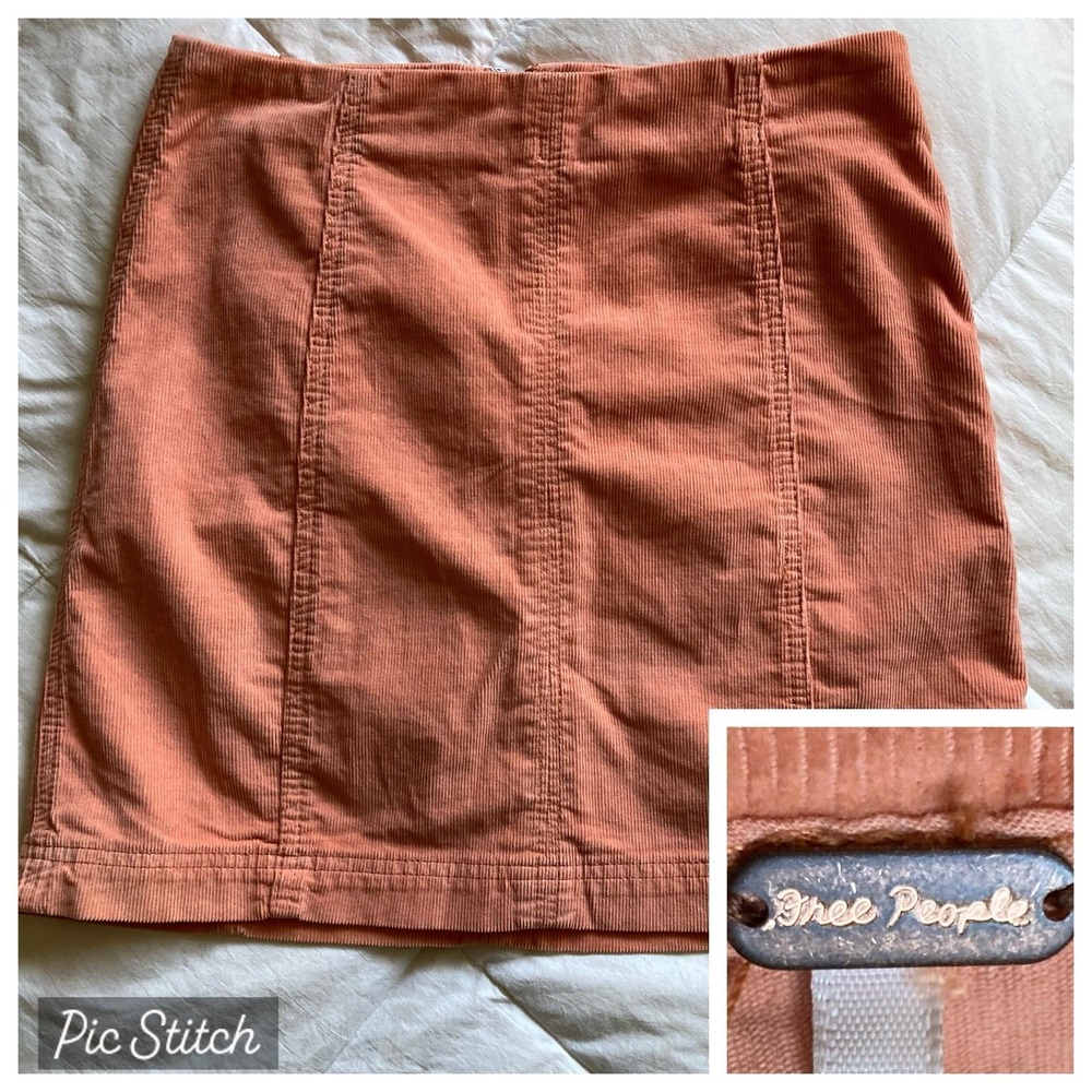 Free People Corduroy Mini Skirt Womens Size 4 Peach Orange Salmon Pink EUC